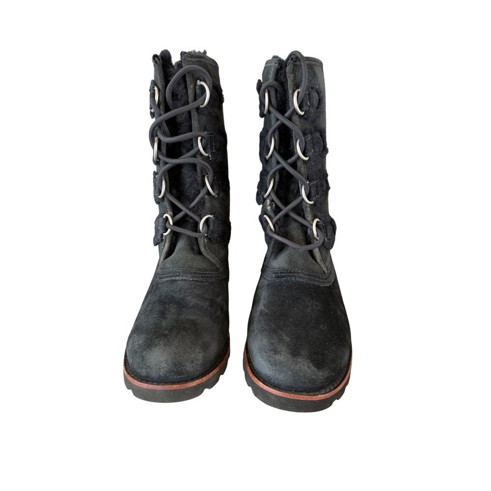 UGG Australia Adirondack Tall Black Suede Sheepskin Lace Up Boots Womens 5